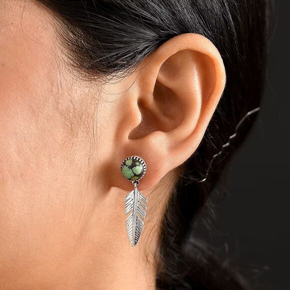 Blue Moon Turquoise Eagle Feather Sterling Silver Earrings NWT - Picture 7 of 8